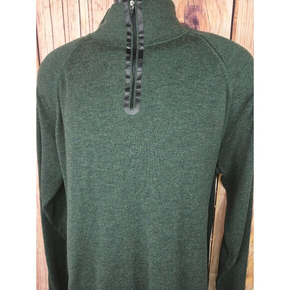01.Algo Mens Green Wool Blend Sweater Large Performance Quarter-Zip Pullover - Picture 4 of 10